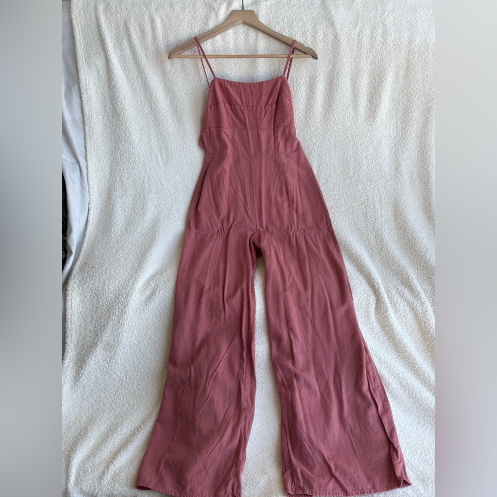 Francesca’s Nancie Tie Back Wide Leg Romper Jumpsuit